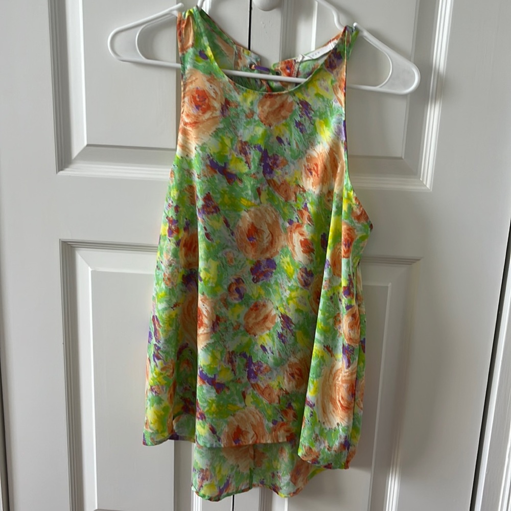 LUSH multicolor floral brushed Tank with ties and open back size S